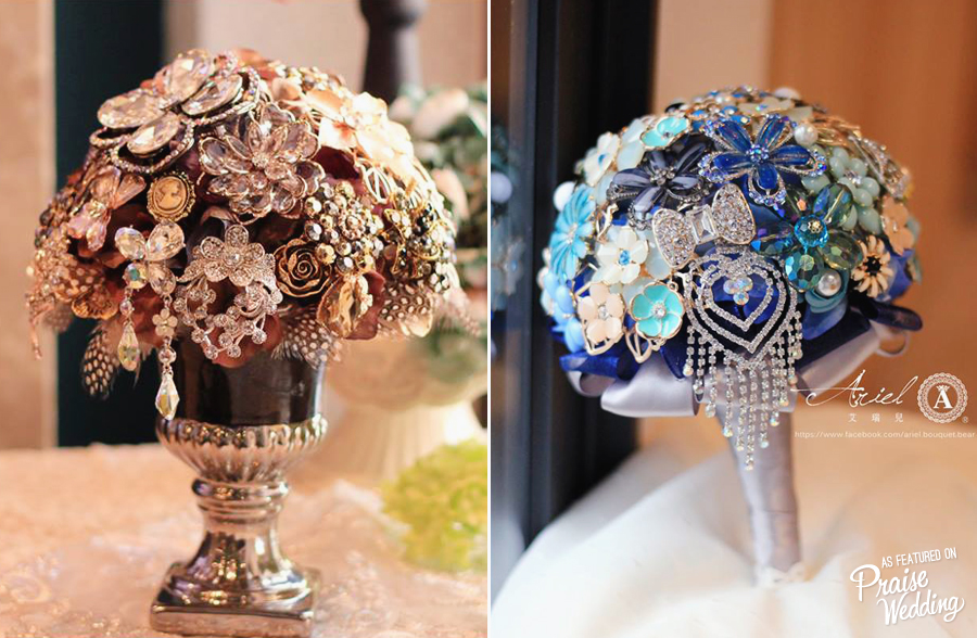 Sophisticated and glam, we are so in love with these unique brooch bouquets!