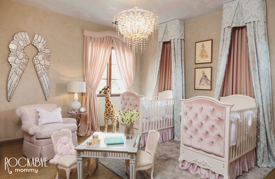 This pink x gold twin girl's nursery room design is oh so chic!