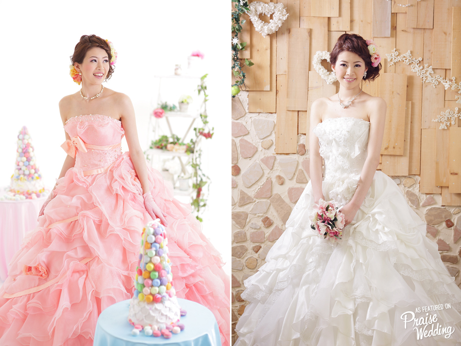 Japanese sweet princess bridal gown in pink and white!