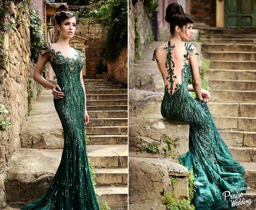 This Rami Salamoun emerald green gown is a piece of art!