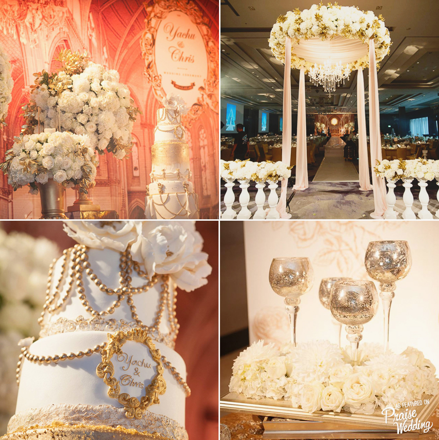 This gorgeous gold x white wedding palette and design is taking our breath away!