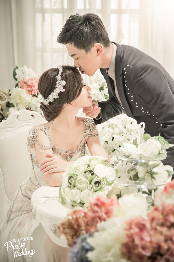 Lush flowers and crystal details go hand in hand to illustrate romance!