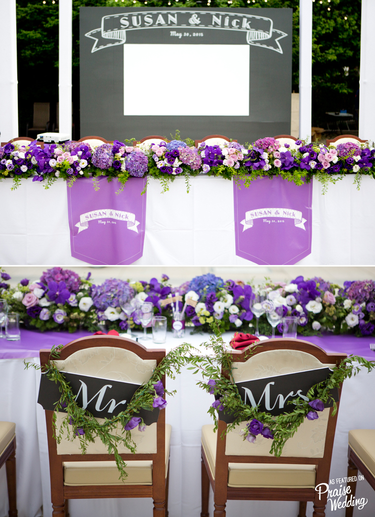 How incredible is this Purple headtable decor?