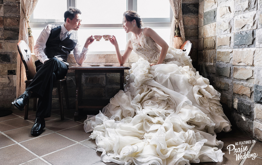 You are my cup of tea! A lovely moment plus a gorgeous ruffled gown!