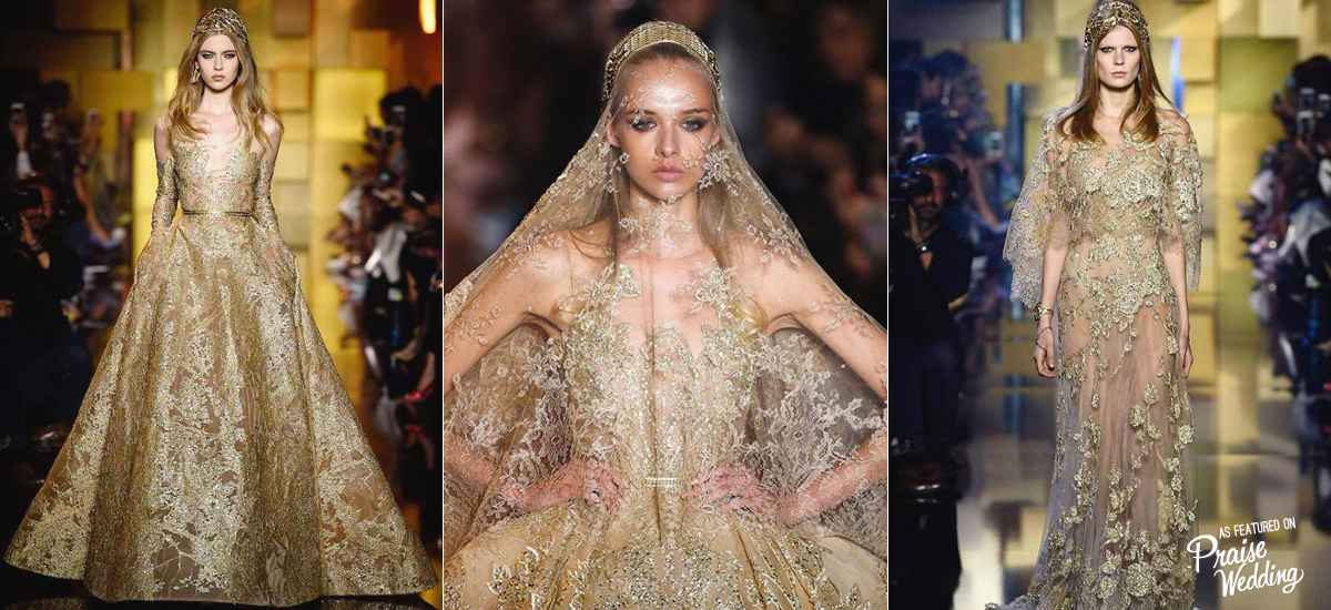 Can't stop staring at these glittering gold gowns (and veil) by Elie Saab!