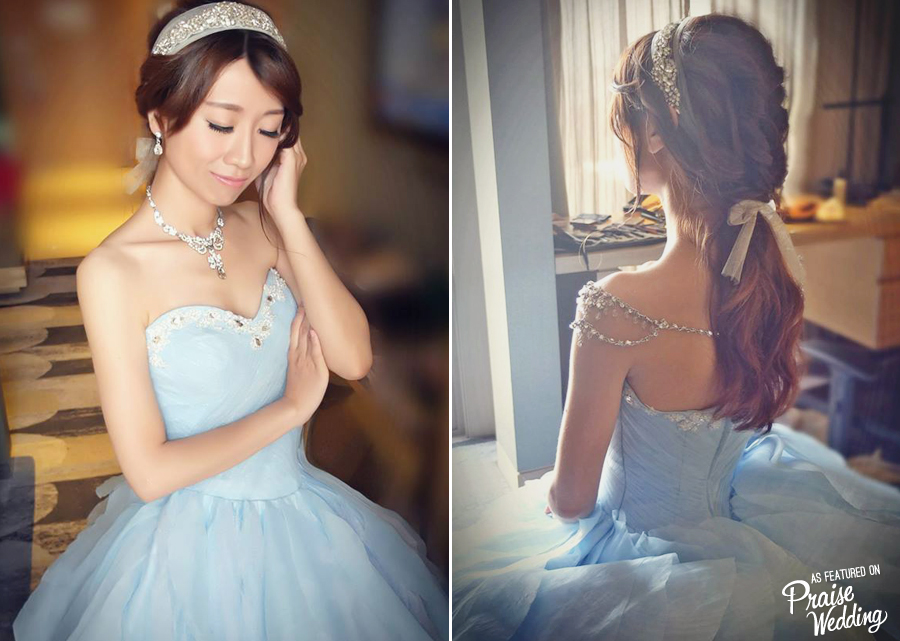 This baby blue princessy bridal look is so lovely!