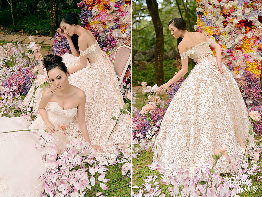 This off-shouder gown with floral embroideries by Von Lazaro Design is utterly romantic!