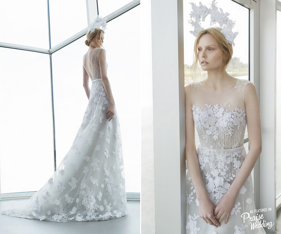 So in love with Mira Zwillinger's Alpha dress decorated with white guipure flower lace!