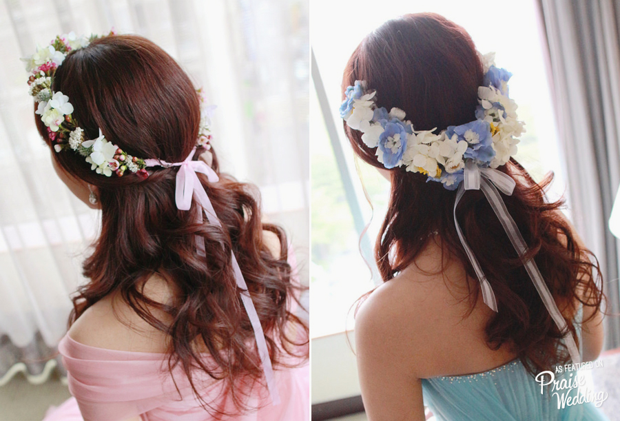 Blue and pink floral crown for your summer bridal hair! 