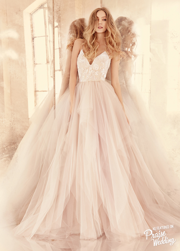 This Hayley Paige blush tulle gown is so feminine and charming!