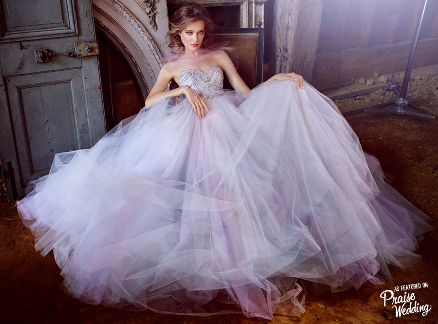 Utterly WOWed by this feminine Lazaro tulle gown with sweetheart jeweled bodice!