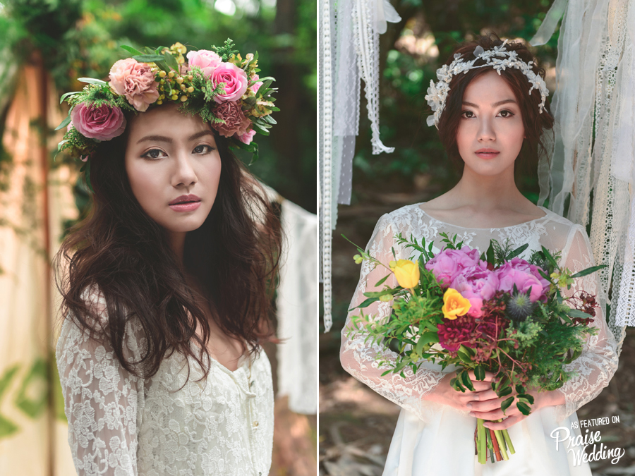So much fairytale romance in this rustic bridal look with pretty florals!