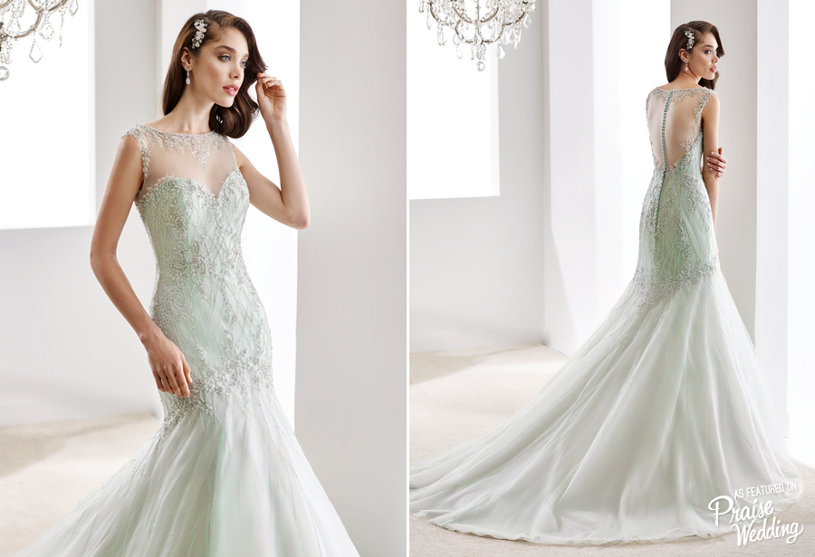 Light blue gown with beautiful embroideries, Jolies bridal's new collection unfolds like a dream! 