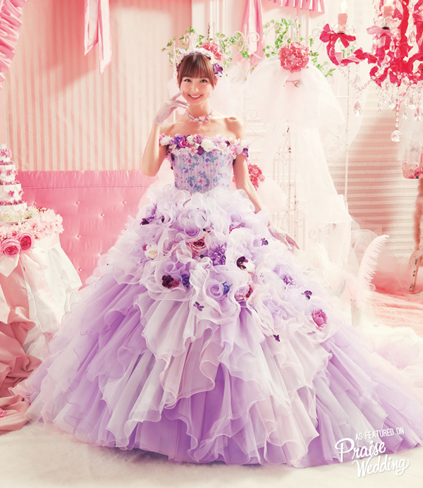 Purple floral-inspired gown by Japanese designer Mariko Shinoda of Love Mary!