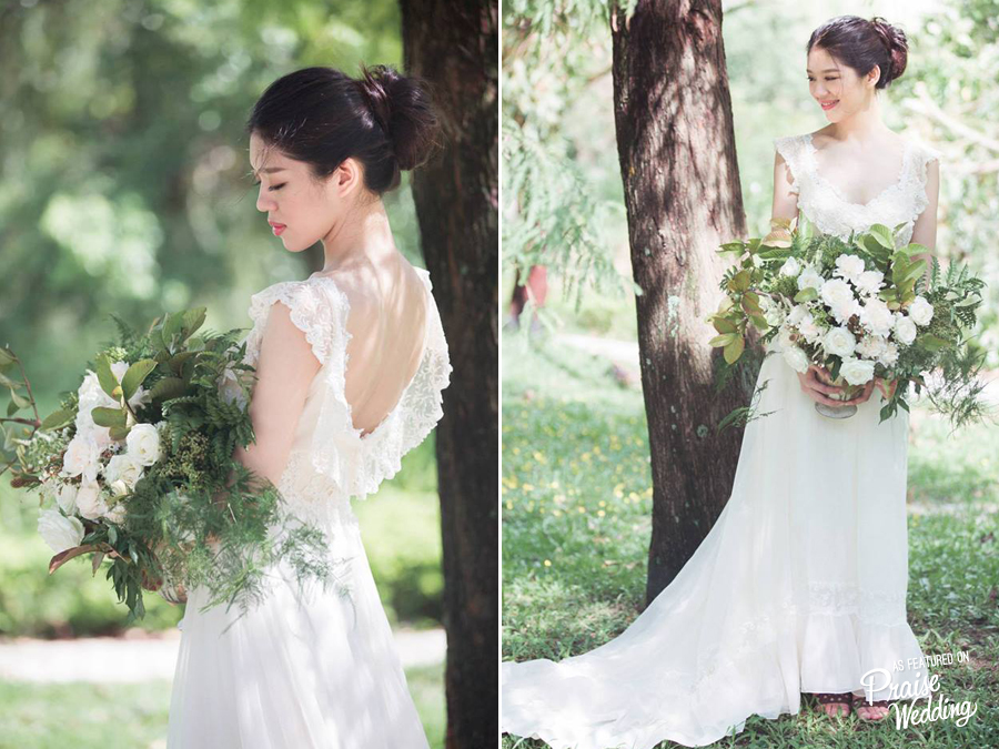 This vintage gown is a breath of fresh air to us! We love the soft silhouette and effortlessly elegant design!