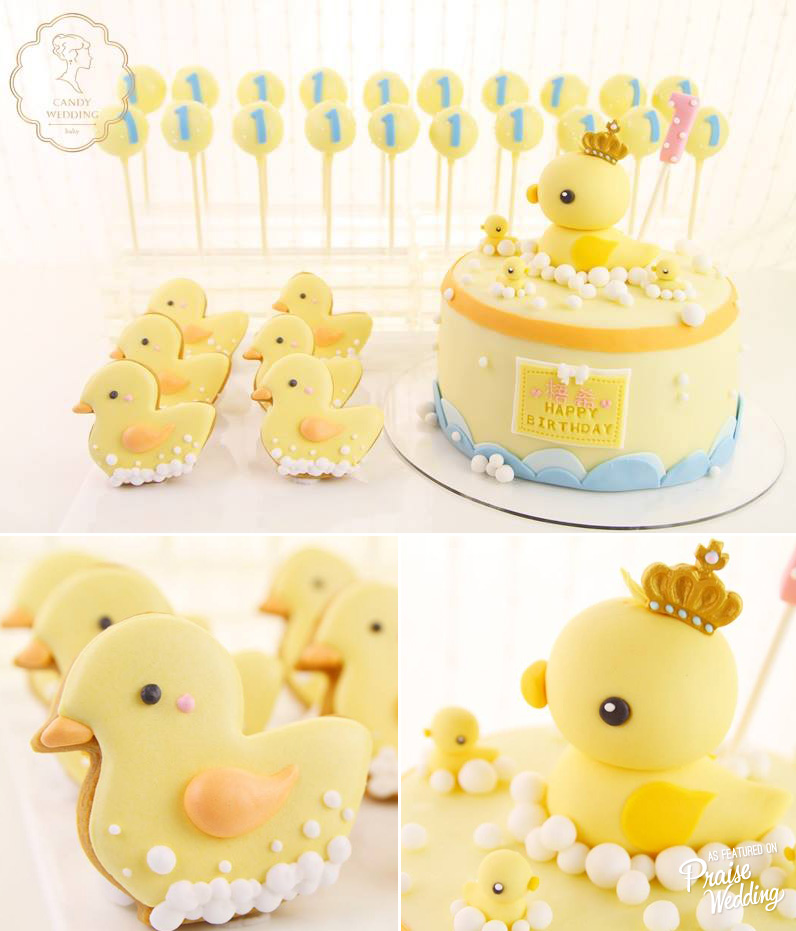 Super adorable duckling theme for baby's 1st birthday party!