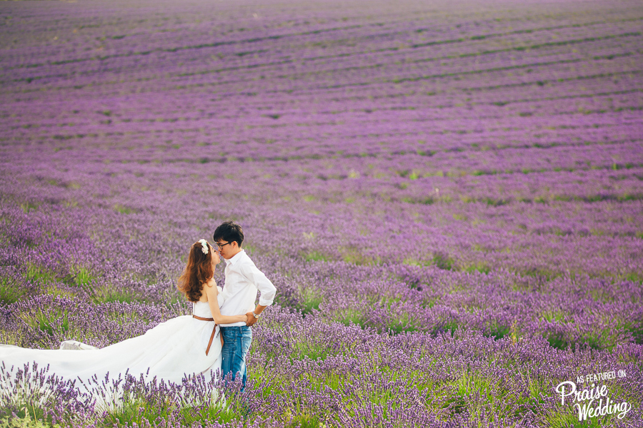 Romantic lavender field prewedding session to dream of! 
