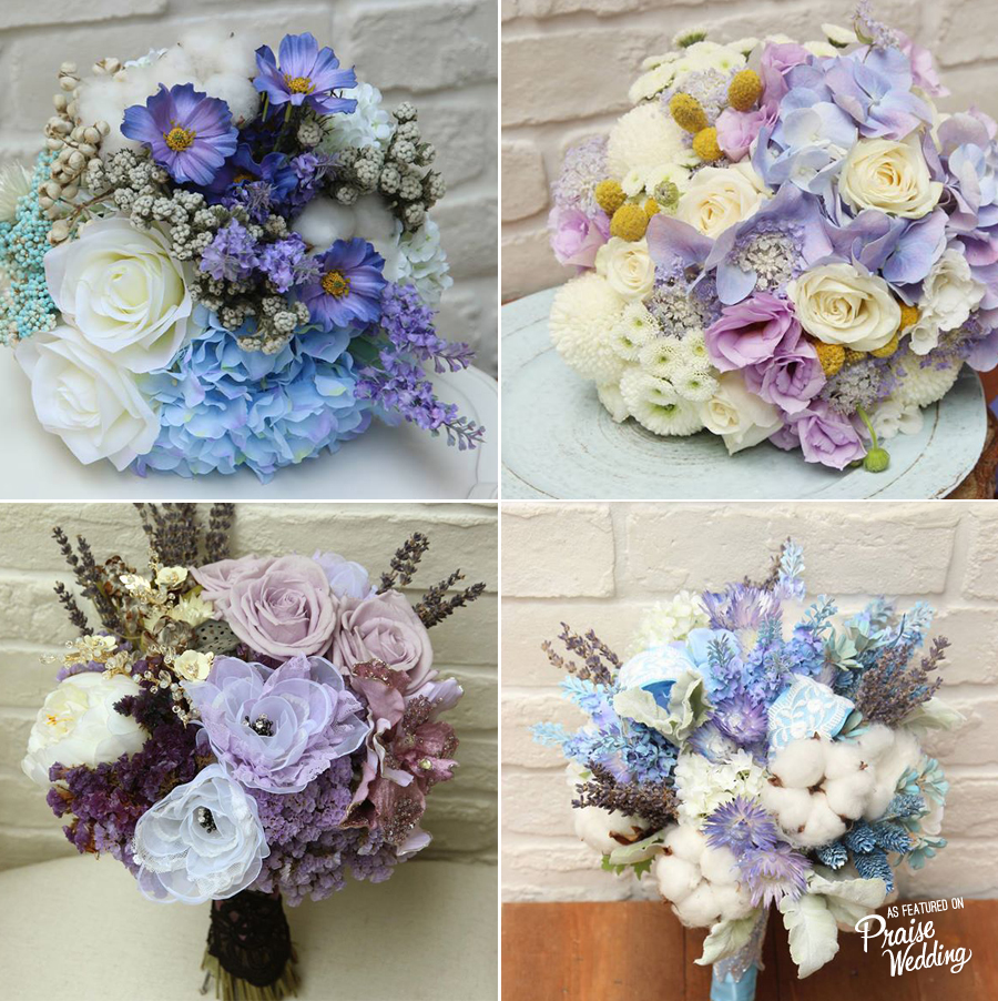 Unique handmade bouquets in blue x lavender!