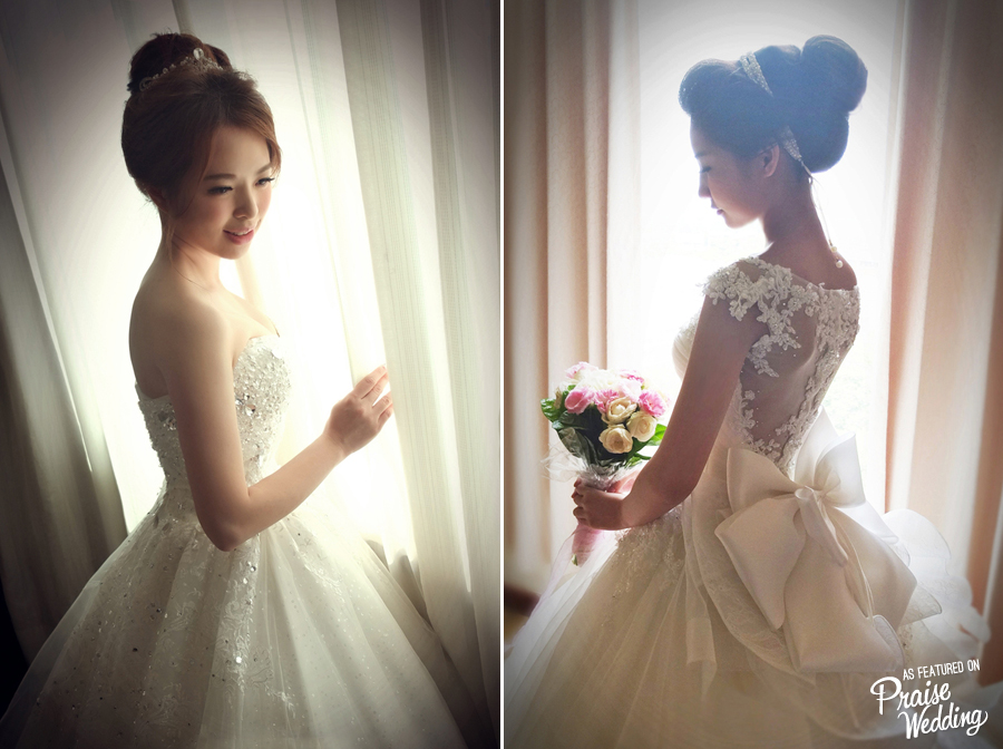 Princessy bridal look with statement making updo!