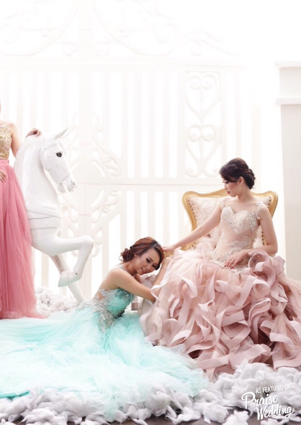Blue or pink? Romantic pastel ruffled gowns by Cindy Tandiyah!