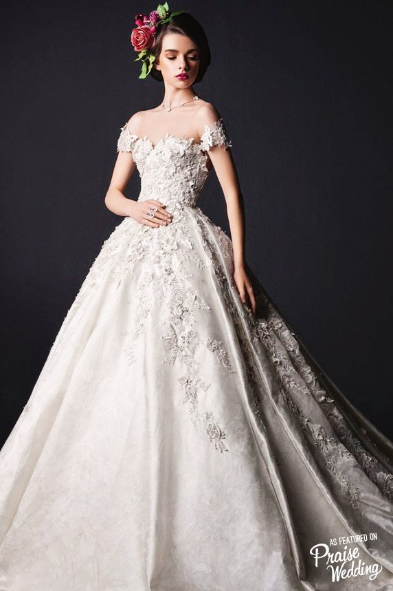 This Rami Al Ali bridal gown is a fascinating display of exquisite flower-inspired 3D applique designs! 