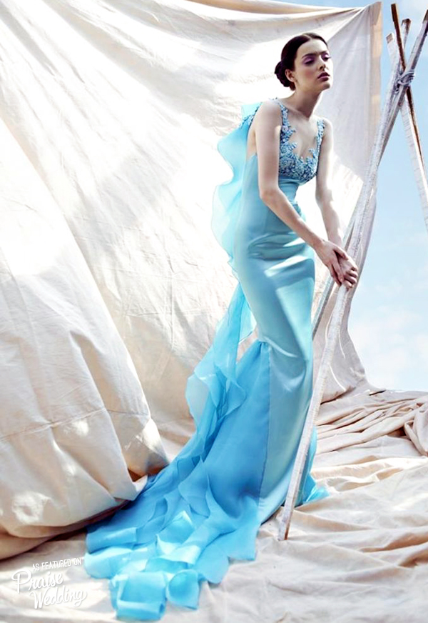 An'Soe Troya whimsical body-hugging gown in ocean blue!