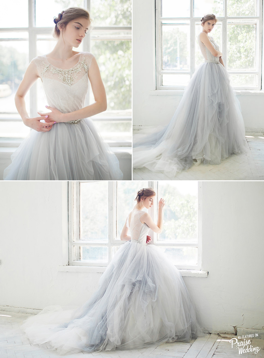 This romantic icy blue wedding dress is like a fairytale come true! 