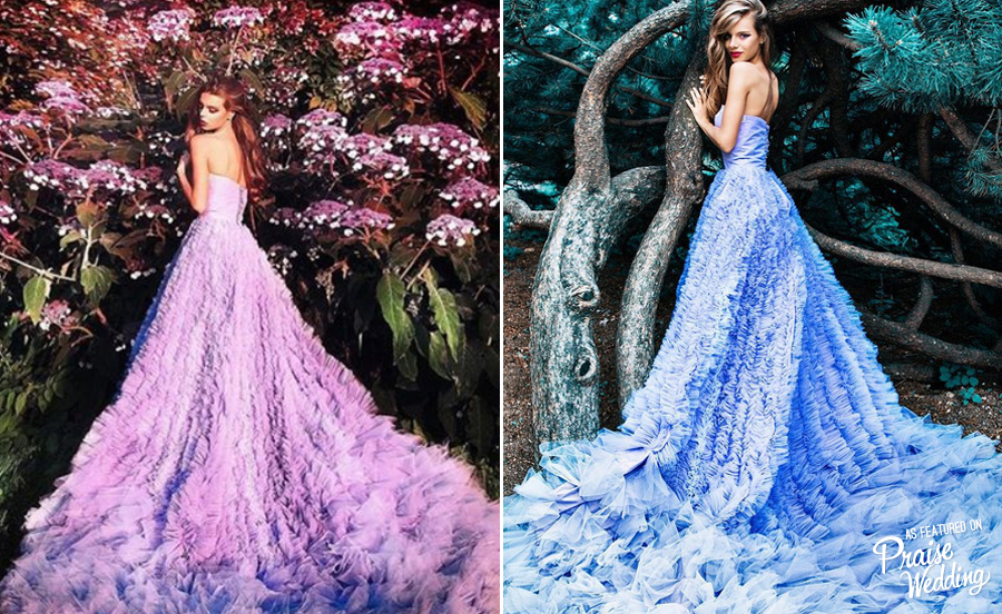Purple or blue? Can't take our eyes off these stunning ruffled gowns!