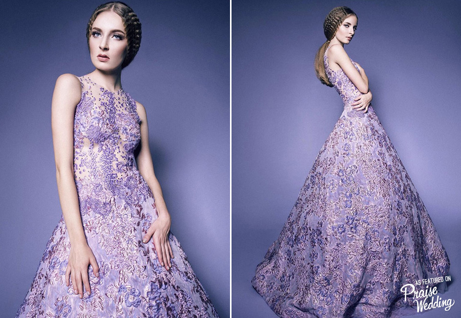 Romantic purple dripping with glamorous details, this Jessica Dora gown is perfect for the contemporary bride!