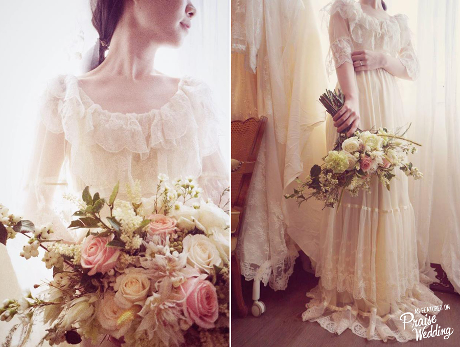 Soft and romantic vintage gown with a touch of boho glamour!