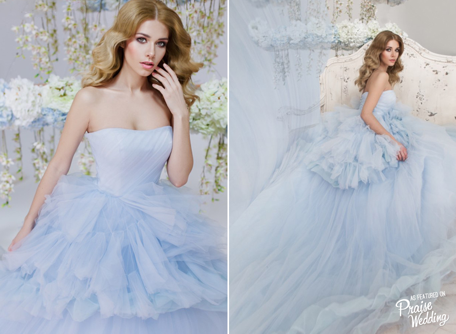 Baby blue wedding dress with incredibly feminine detailing!