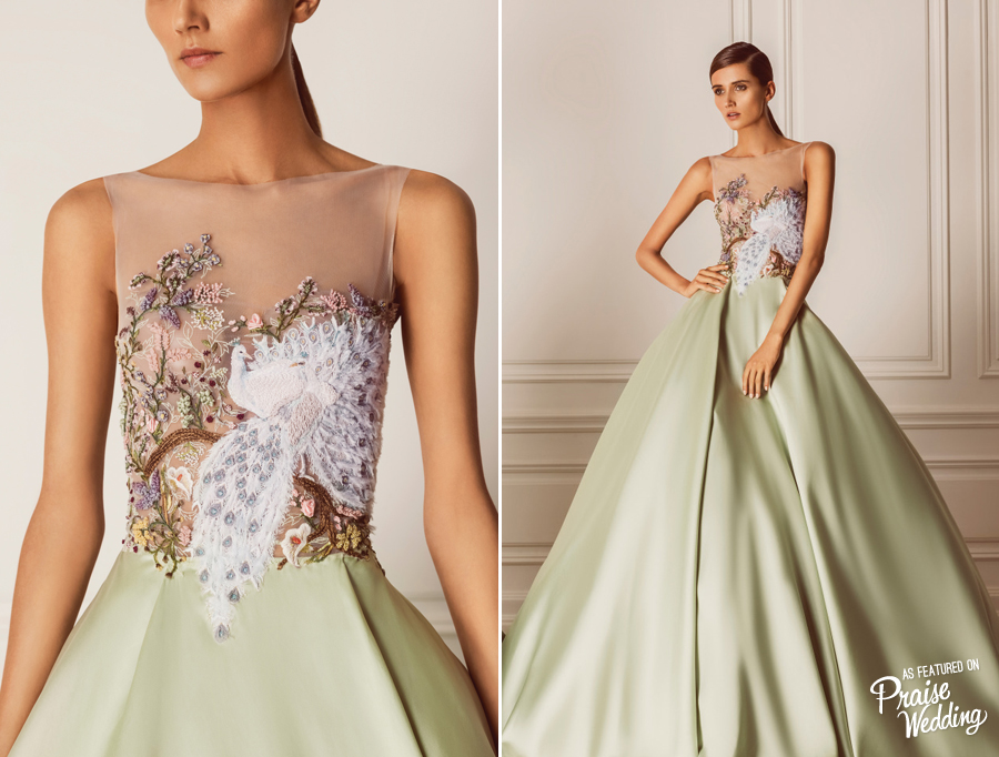 So in love with the gorgeous embellishments of this fresh green Hamda Al Fahim gown!