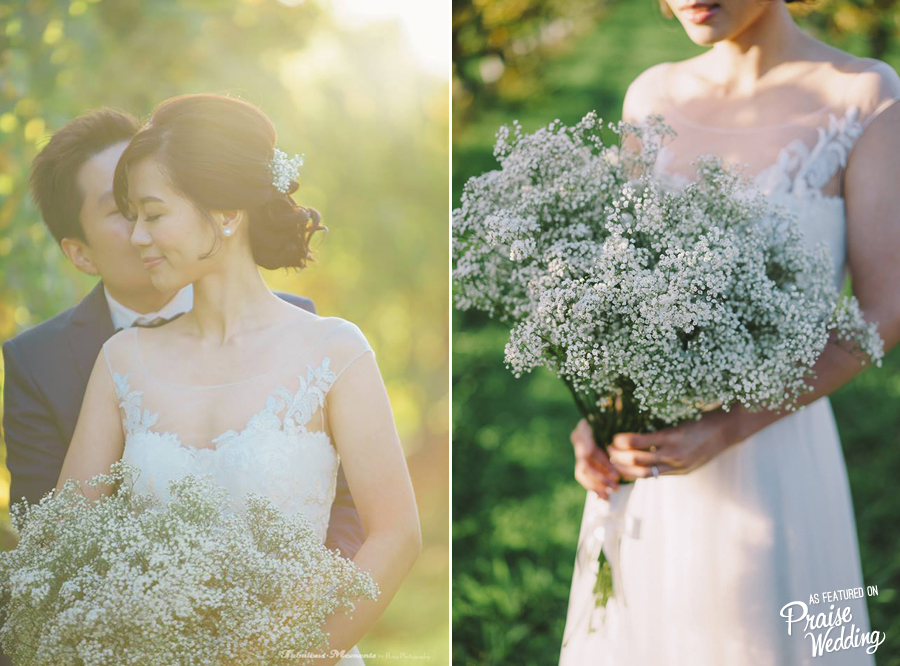 Sun-kissed beauty with a dreamy baby's breath bouquet, it doesn't get more romantic than this m'dears!
