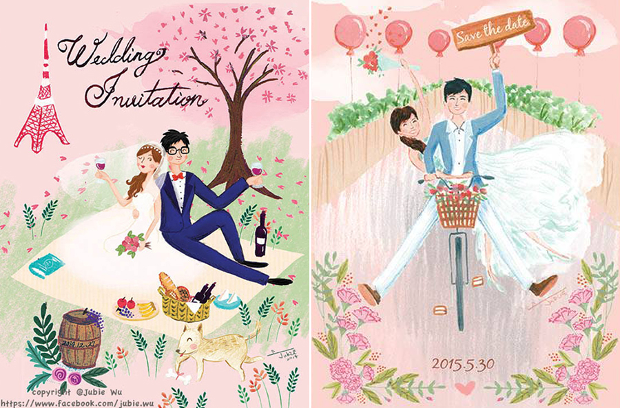 Pink for love! How adorable are these sweet hand-illustrated invitations?