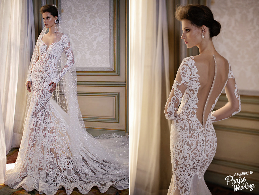 Beautiful lace with glamorous embroideries, this Berta vintage-inspired gown is like a dream!