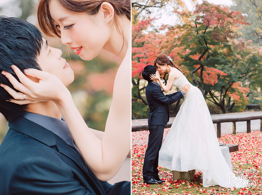 Dreaming of a romantic getaway? This Kyoto prewedding session filled with beautiful maple leaves is like a dream!