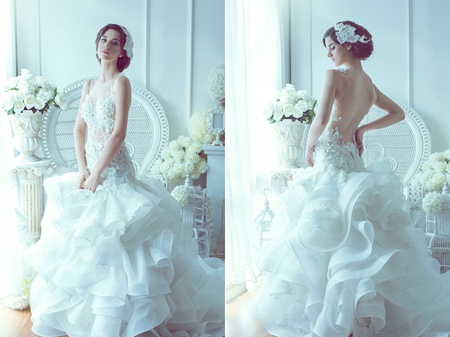 Celebrating femininity and beauty with Cindy Tandiyah's classic white bridal gown!