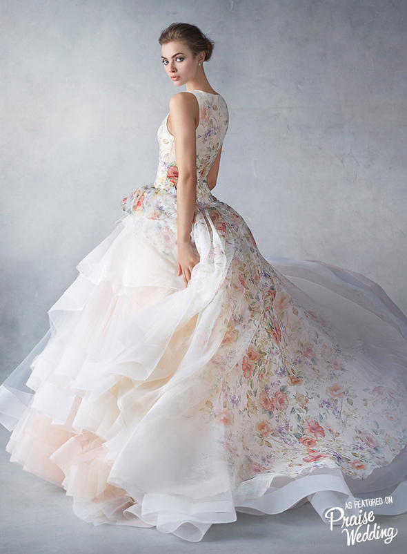 One of our favorite gowns from Lazaro's brand new 2016 collection - sherbet silk organza floral printed ball gown!