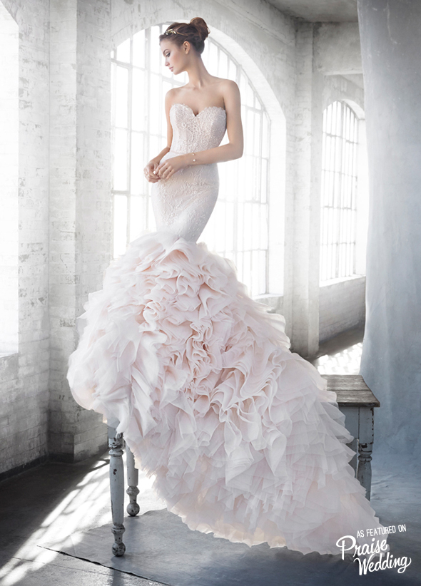Blending signature feminine silhouette with a romantic touch, this blush gown from Lazaro's new 2016 collection is splendidly elegant and charming!