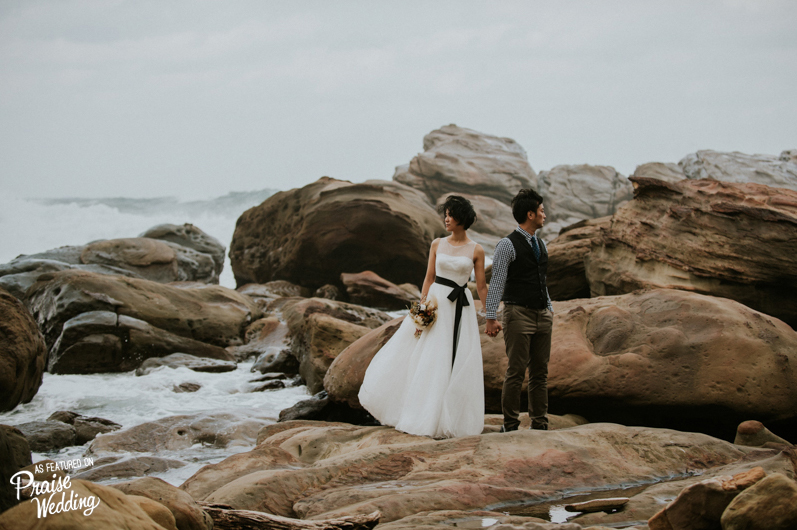 Close your eyes and imagine the most romantic seaside elopement, well this is it! This wedding photo is like a painting!
