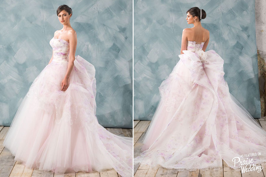 How dreamy is this watercolor-inspired floral gown by Delsa Couture? 