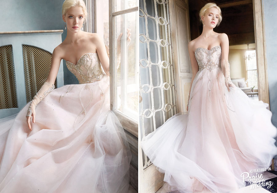 Magical Alvina Valenta shimmering rose tulle gown with stunning crystal embroidery! 
