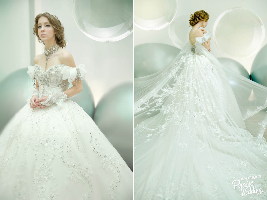 Princess-worthy gown overflowing with regal romance! This wedding dress by Sophie Design is like a dream!
