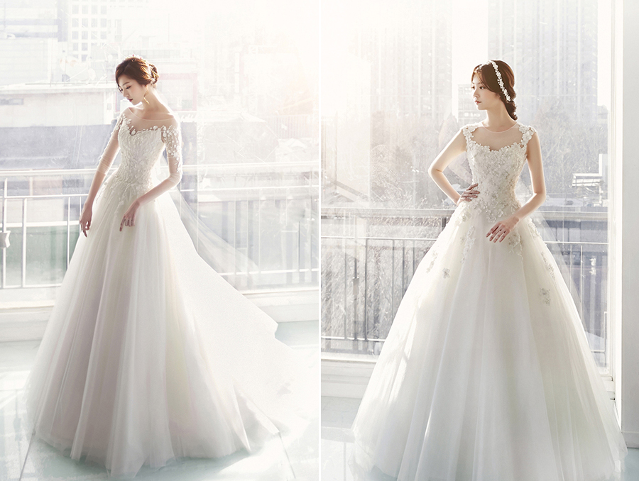 These chic Nouvelle Mariee bridal gowns with illusion necklines are utterly romantic!