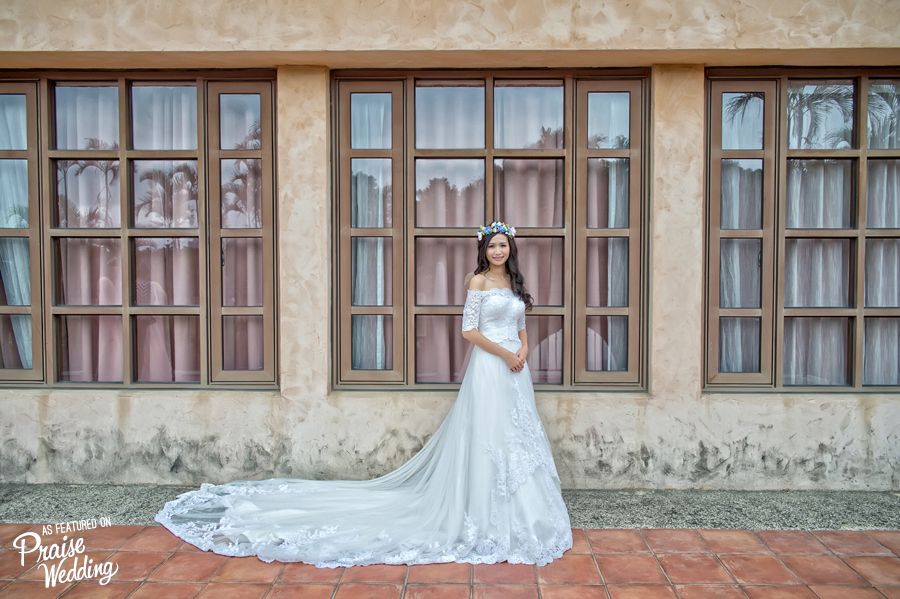Simple and refreshing bridal portrait showing magical lace details from the bridal gown!