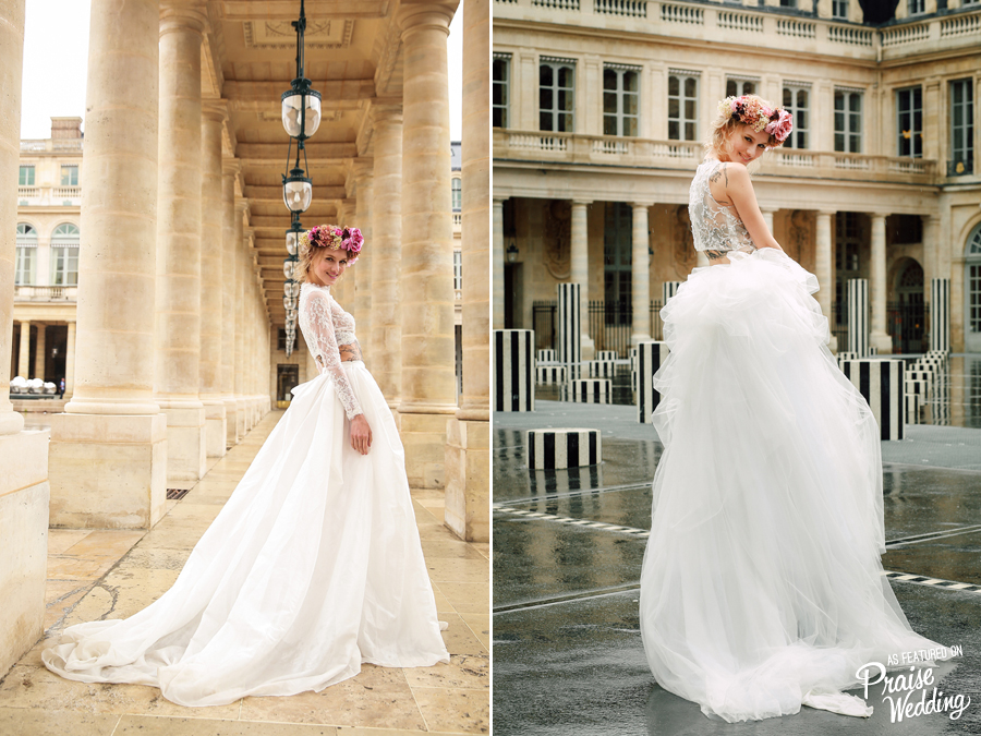 Wow-ee! These fashion-forward dresses by W.H.Chen Haute Bridal are perfect examples of bridal separates! So stylish yet so romantic and airy!