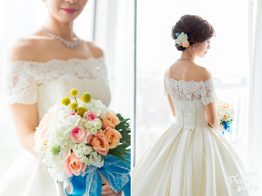 Sweet bridal portrait with adorable floral details!