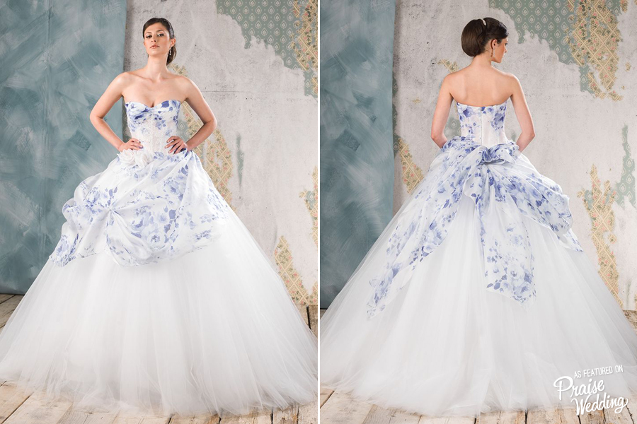 This beautiful watercolor-inspired bridal gown by Delsa Couture is imbued with a touch of fairy tale romance!