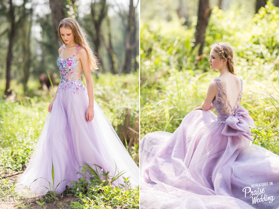 This whimsical purple floral gown by Divine Couture is absolutely stunning!