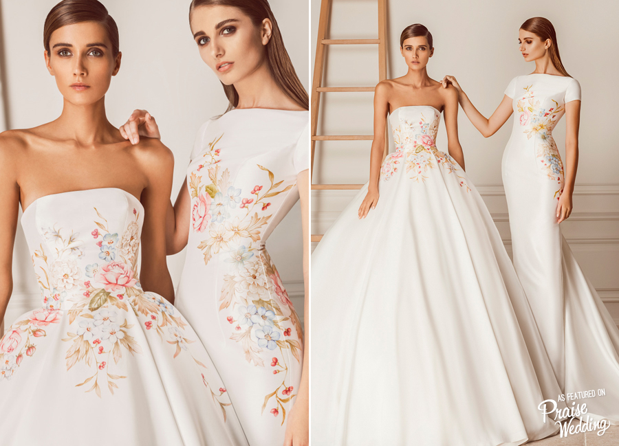 These Hamda Al Fahim gowns with watercolor floral embroideries are perfect for modern romantic brides! 